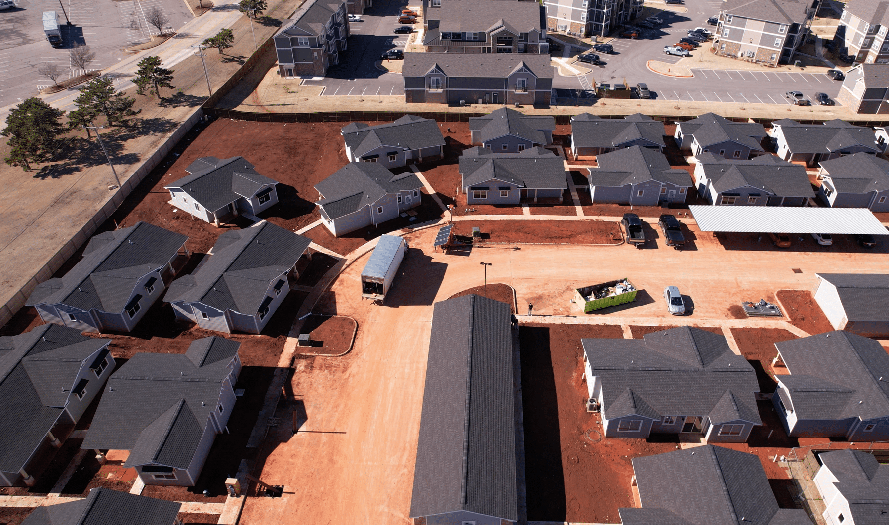 An aerial view of a neighborhood construction site